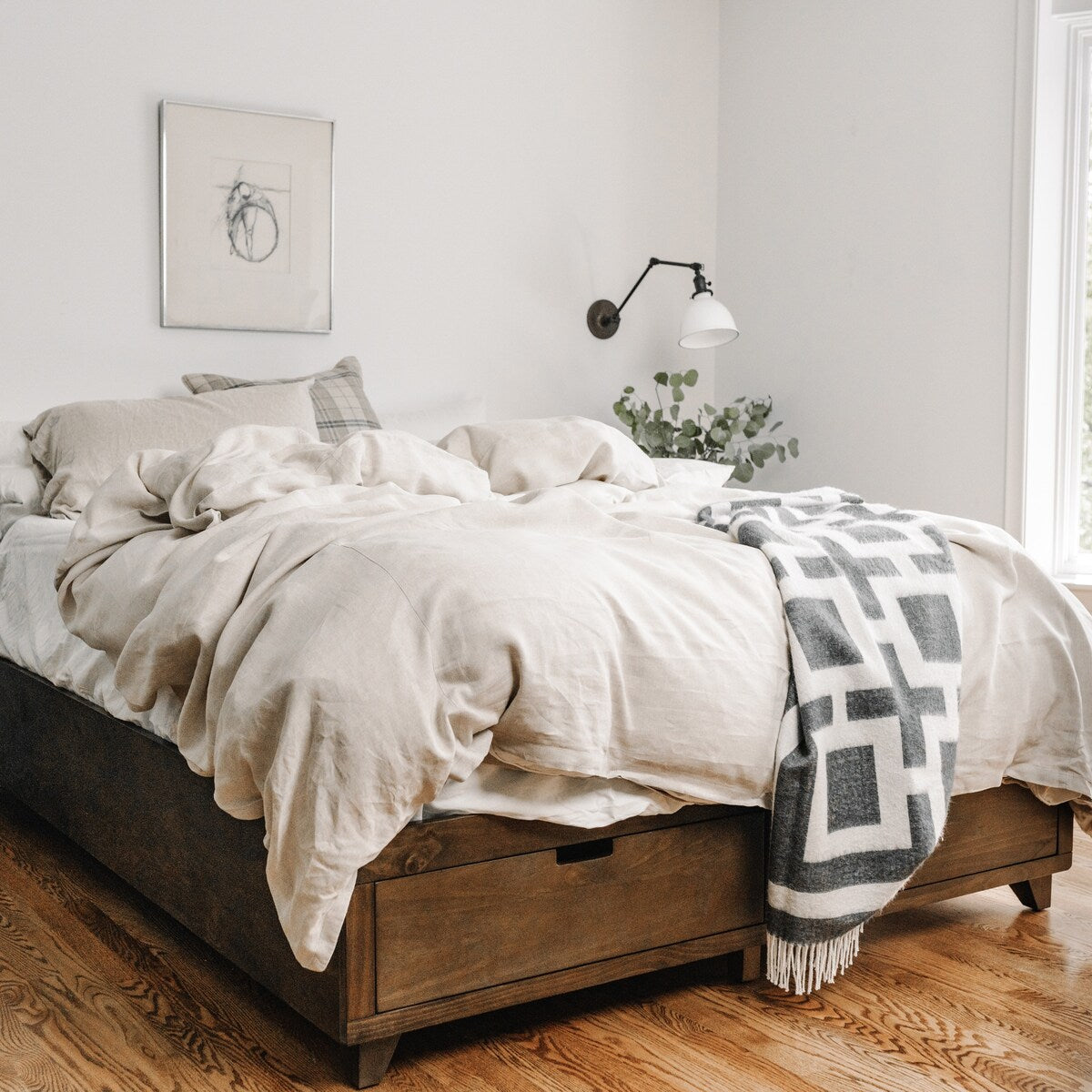 Kotter Home Solid Wood Walnut Platform Storage Bed