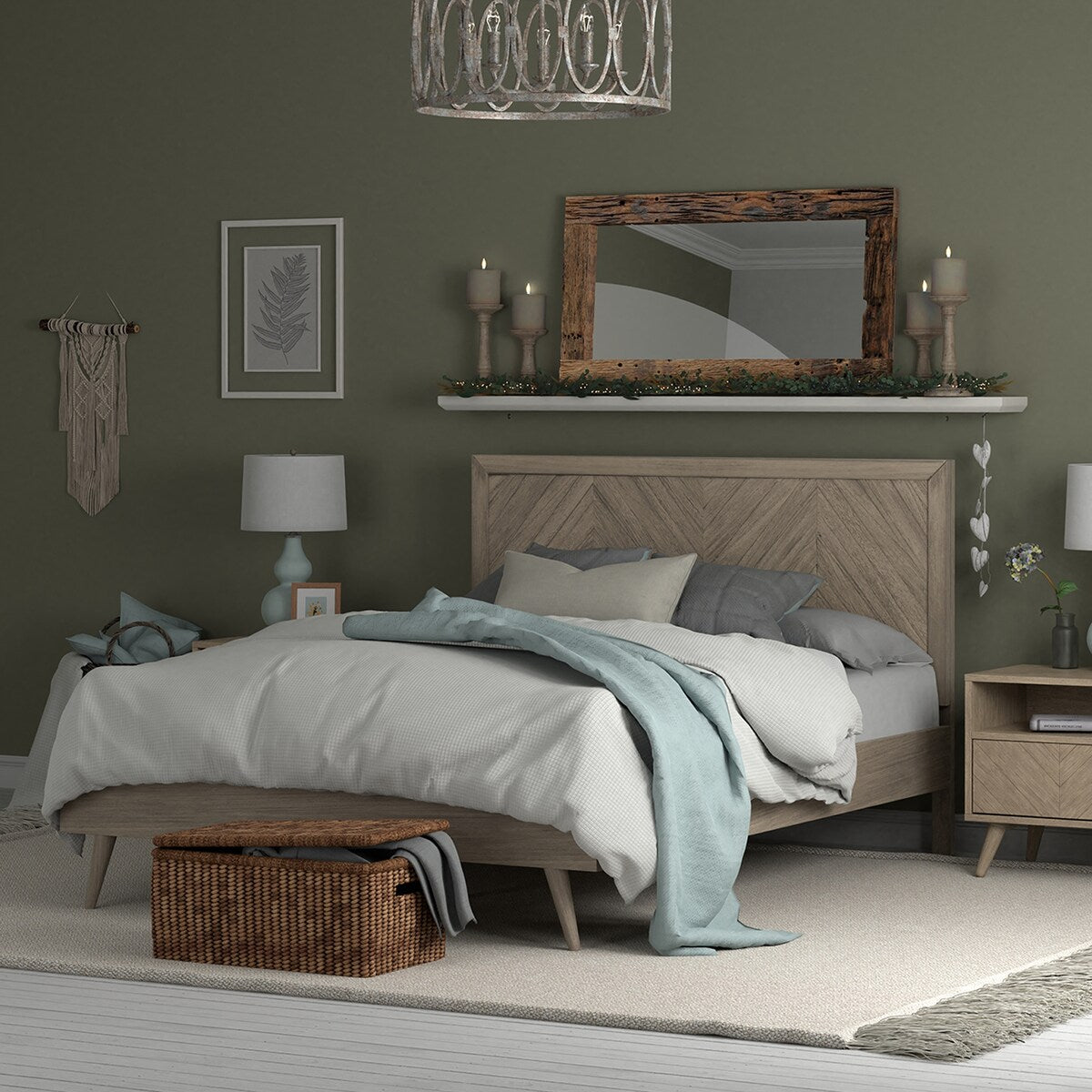 Kotter Home Wood Chevron Bed Frame with Headboard