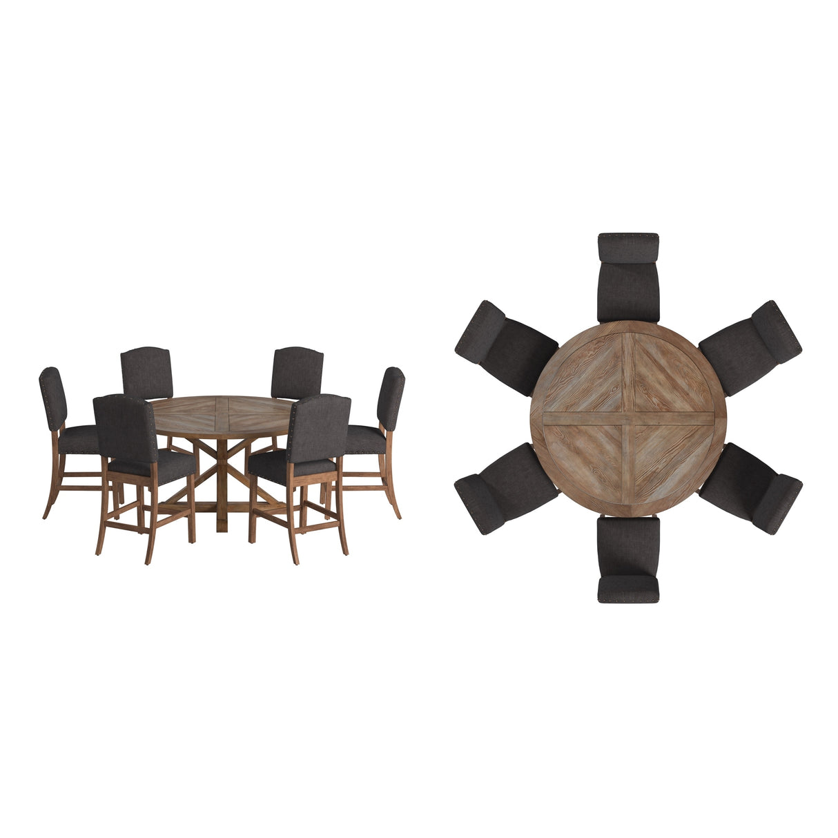Krakova X-Base Round Table With Premium Tufted Nailhead Upholstered Chairs Set