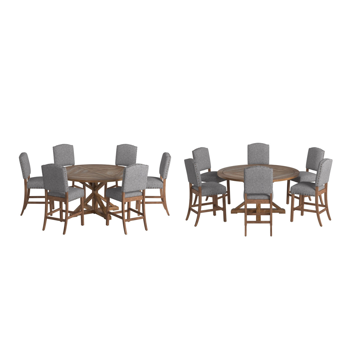 Krakova X-Base Round Table With Premium Tufted Nailhead Upholstered Chairs Set