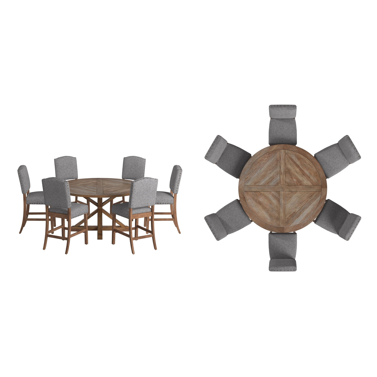 Krakova X-Base Round Table With Premium Tufted Nailhead Upholstered Chairs Set