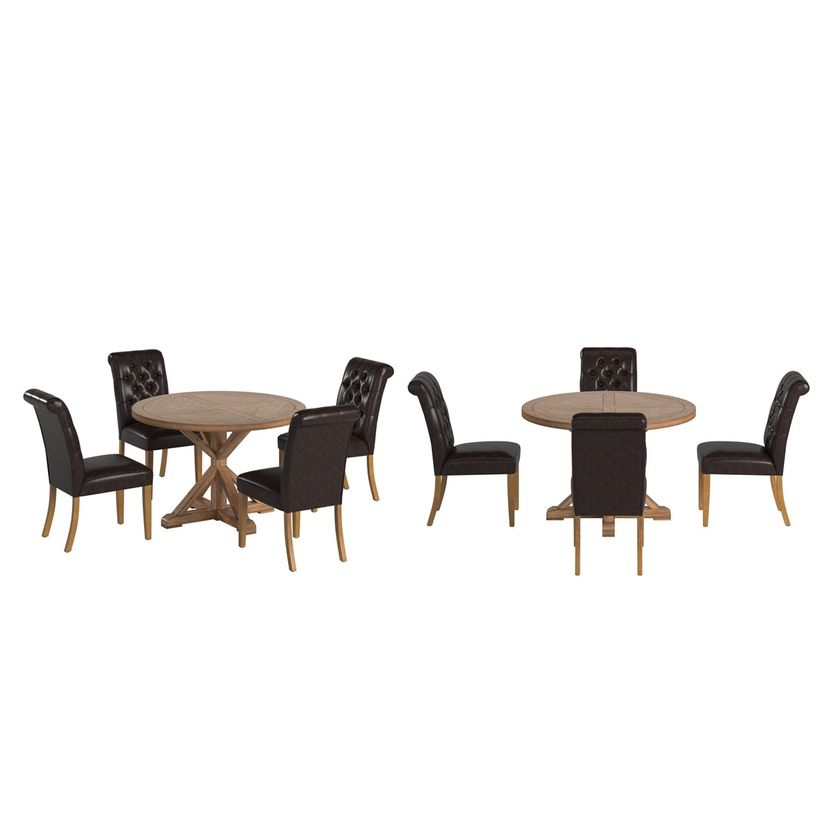 Krakova X-Base Round Table With Premium Tufted Rolled Back Parsons Chairs Set