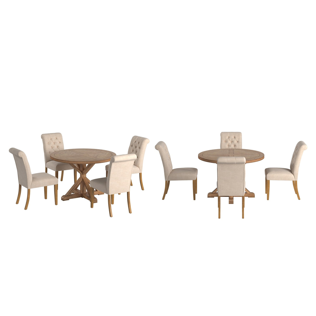 Krakova X-Base Round Table With Premium Tufted Rolled Back Parsons Chairs Set