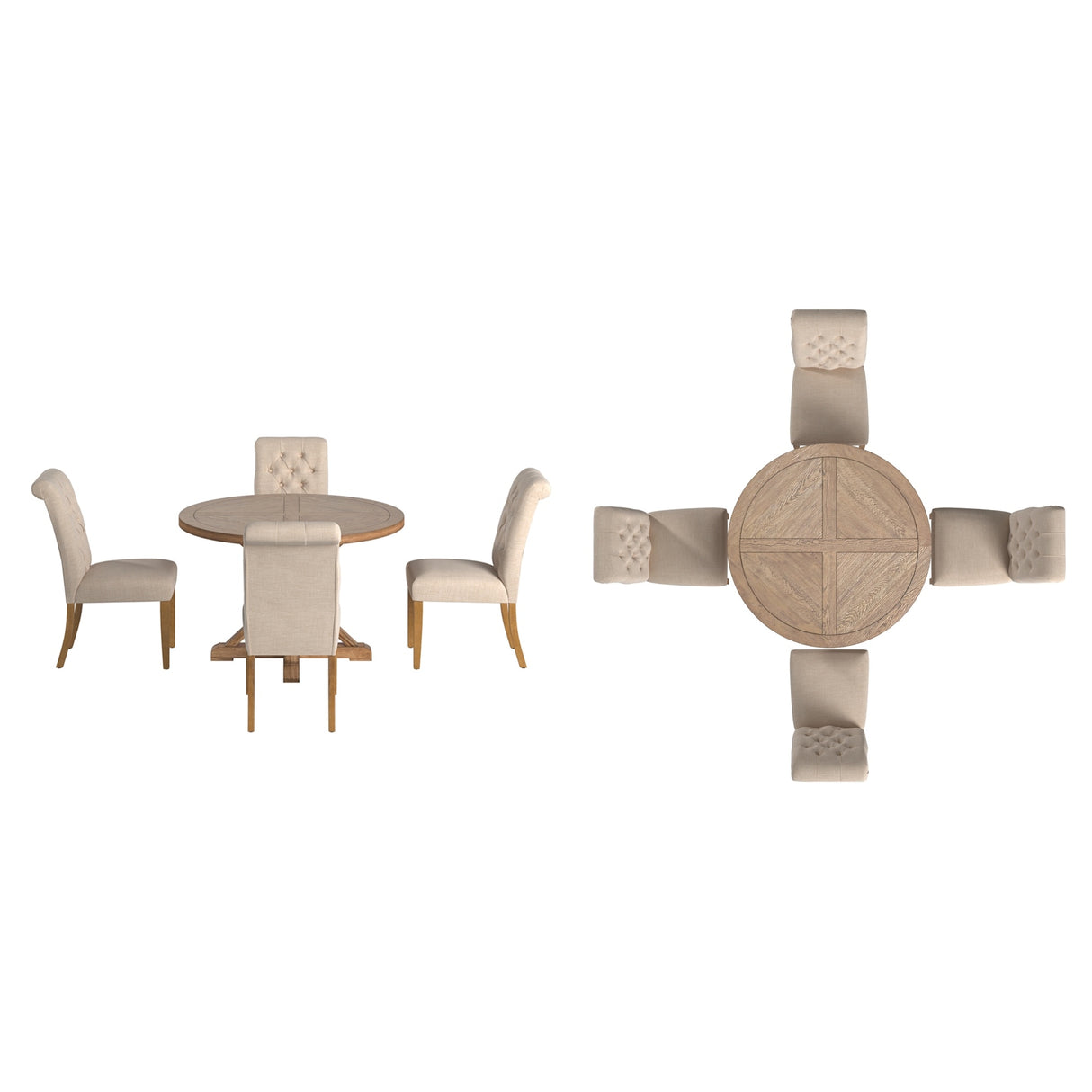 Krakova X-Base Round Table With Premium Tufted Rolled Back Parsons Chairs Set