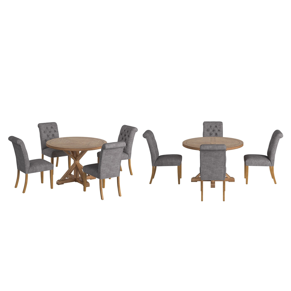 Krakova X-Base Round Table With Premium Tufted Rolled Back Parsons Chairs Set