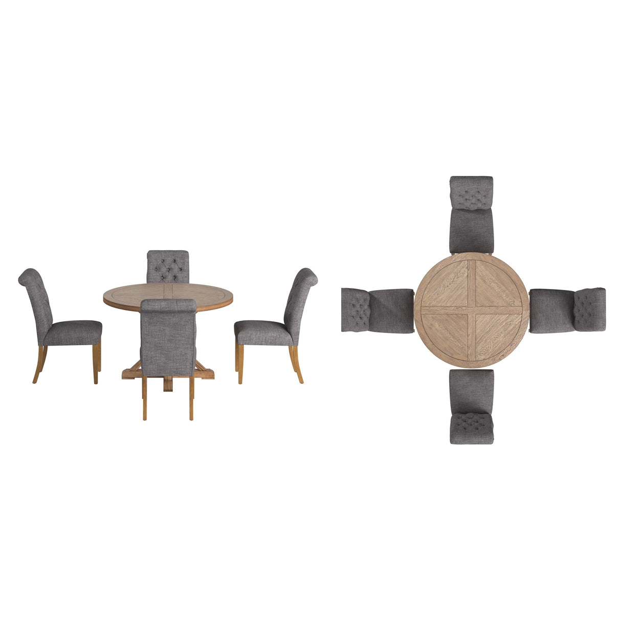 Krakova X-Base Round Table With Premium Tufted Rolled Back Parsons Chairs Set