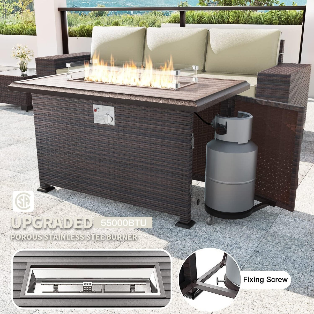 Delnavik 13 Pieces Outdoor Patio Furniture Set with Fire Pit Table w/ Wide Armrests