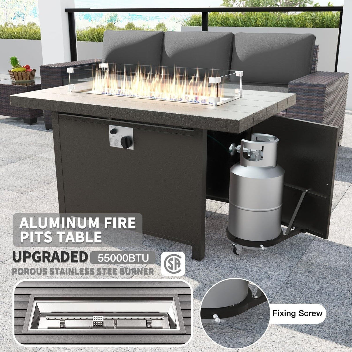Delnavik 13 Pieces Outdoor Patio Furniture Set with Fire Pit Table w/ Wide Armrests