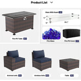 Delnavik 13 Pieces Outdoor Patio Furniture Set with Fire Pit Table w/ Wide Armrests