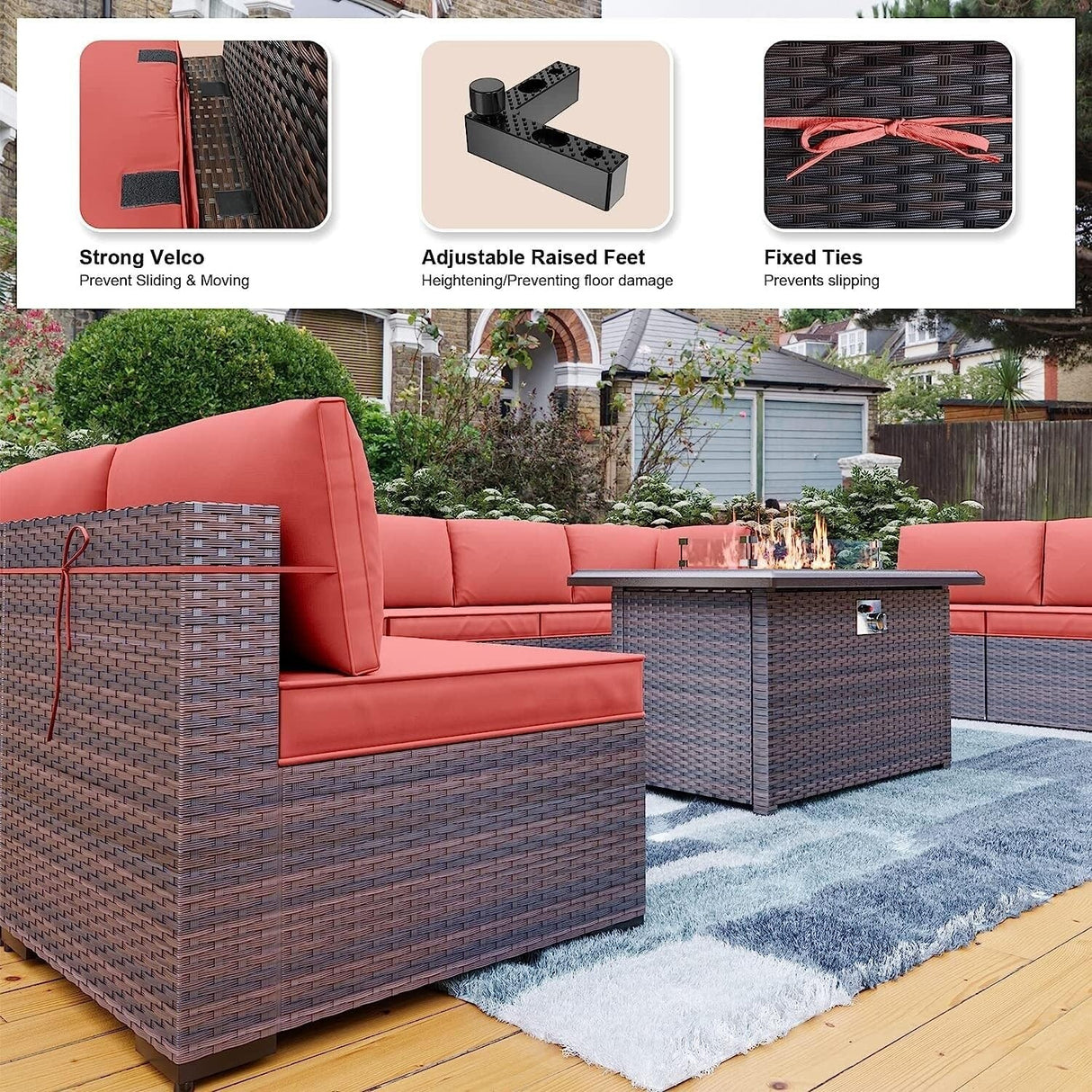 Kullavik 13 Pieces Outdoor Patio Furniture Set with Fire Pit Table