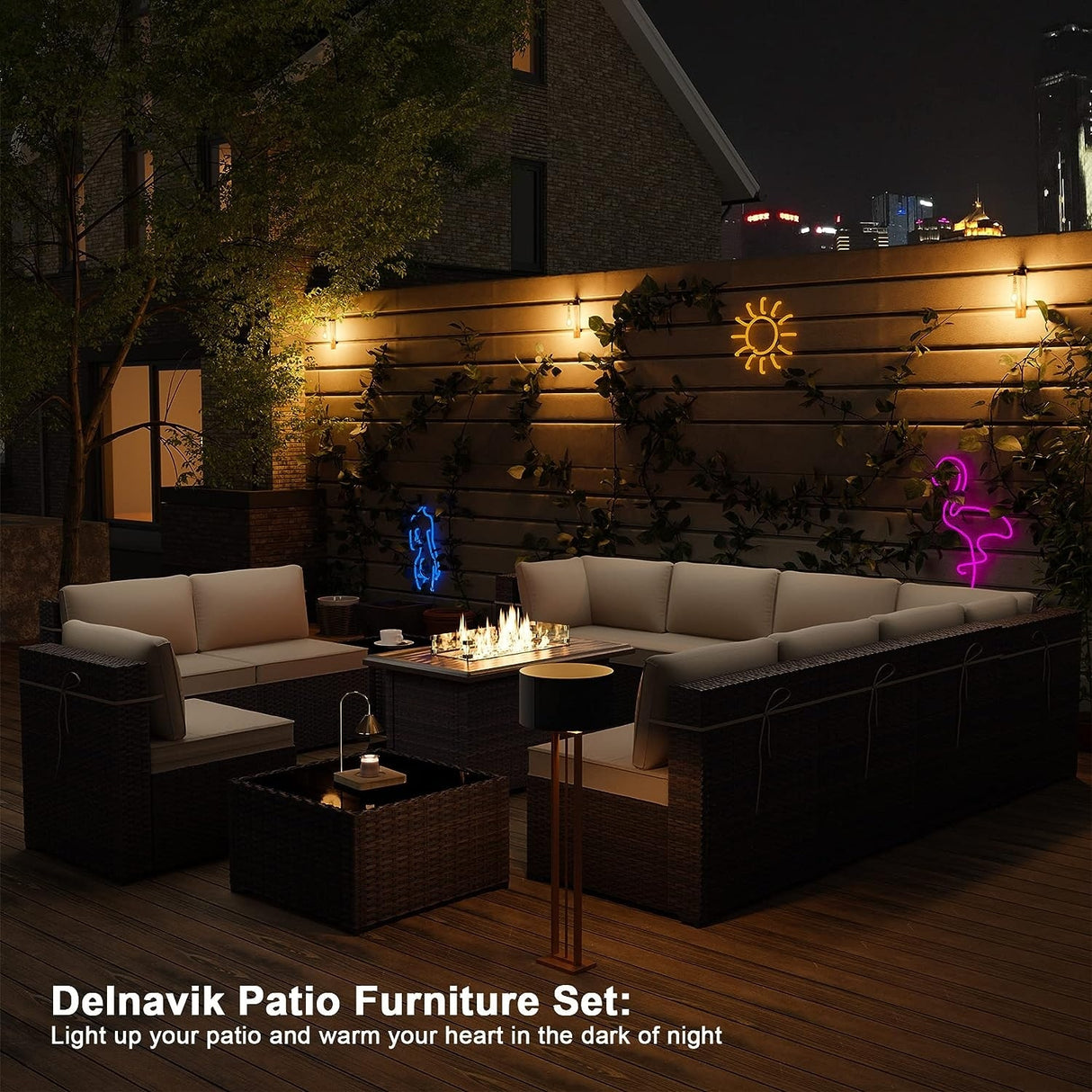 Kullavik 13 Pieces Outdoor Patio Furniture Set with Fire Pit Table