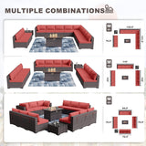Kullavik 14 Pieces Outdoor Patio Furniture Set with Fire Pit Table