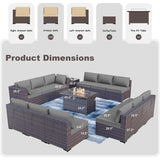 Kullavik 14 Pieces Outdoor Patio Furniture Set with Fire Pit Table