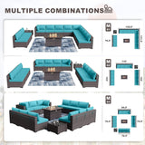 Kullavik 14 Pieces Outdoor Patio Furniture Set with Fire Pit Table