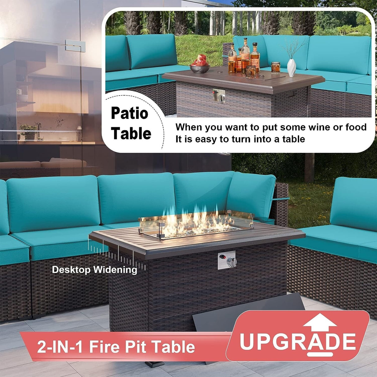 Kullavik 14 Pieces Outdoor Patio Furniture Set with Fire Pit Table