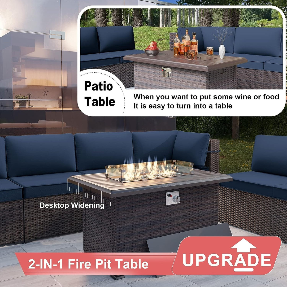 Kullavik 14 Pieces Outdoor Patio Furniture Set with Fire Pit Table