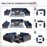 Kullavik 14 Pieces Outdoor Patio Furniture Set with Fire Pit Table