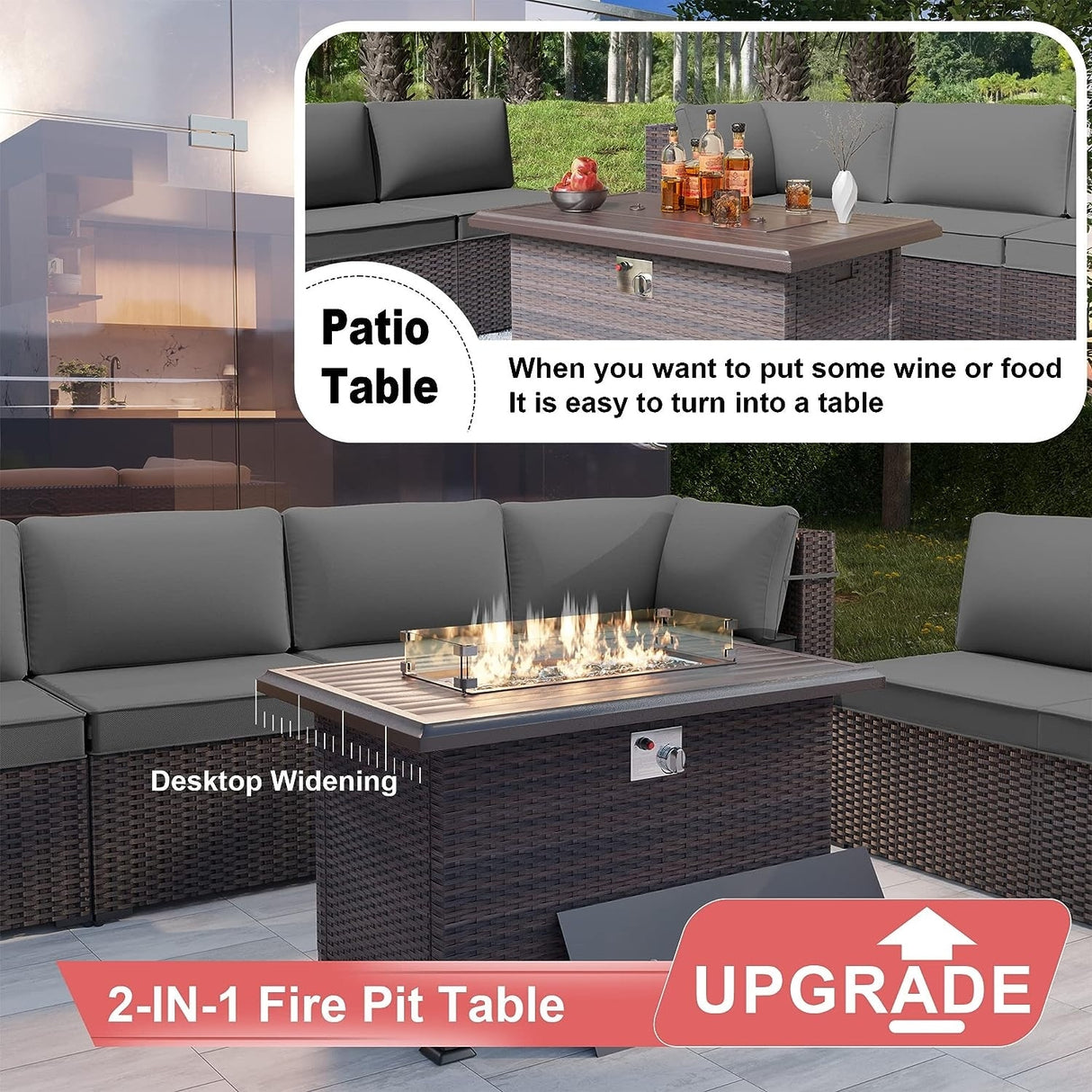 Kullavik 14 Pieces Outdoor Patio Furniture Set with Fire Pit Table