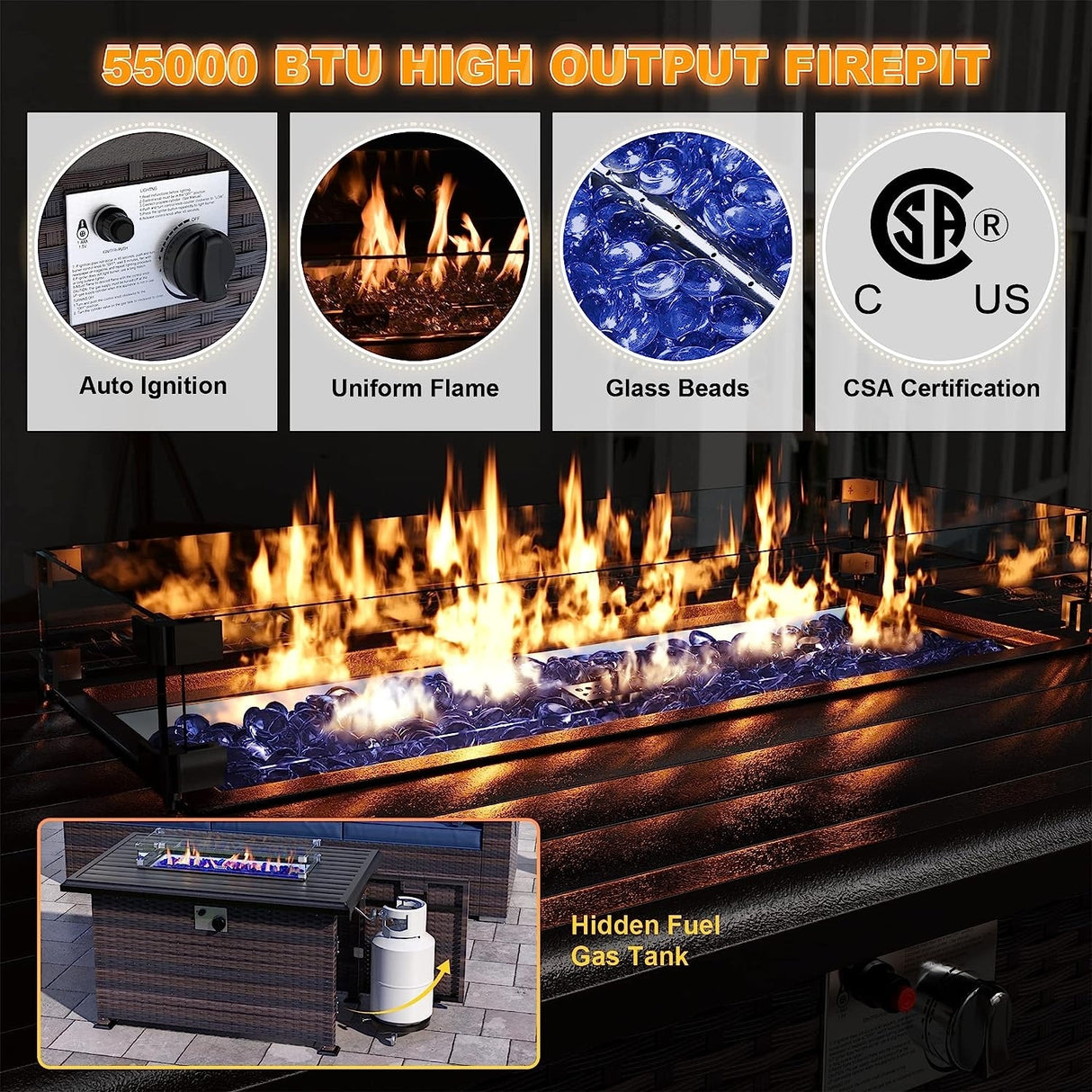 Kullavik 14 Pieces Outdoor Patio Furniture Set with Fire Pit Table