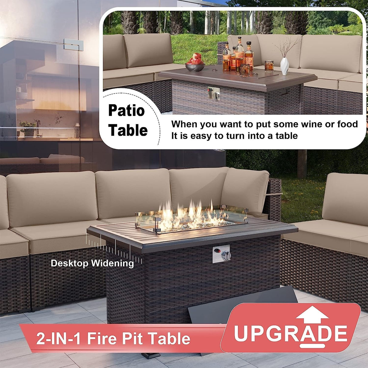Kullavik 14 Pieces Outdoor Patio Furniture Set with Fire Pit Table