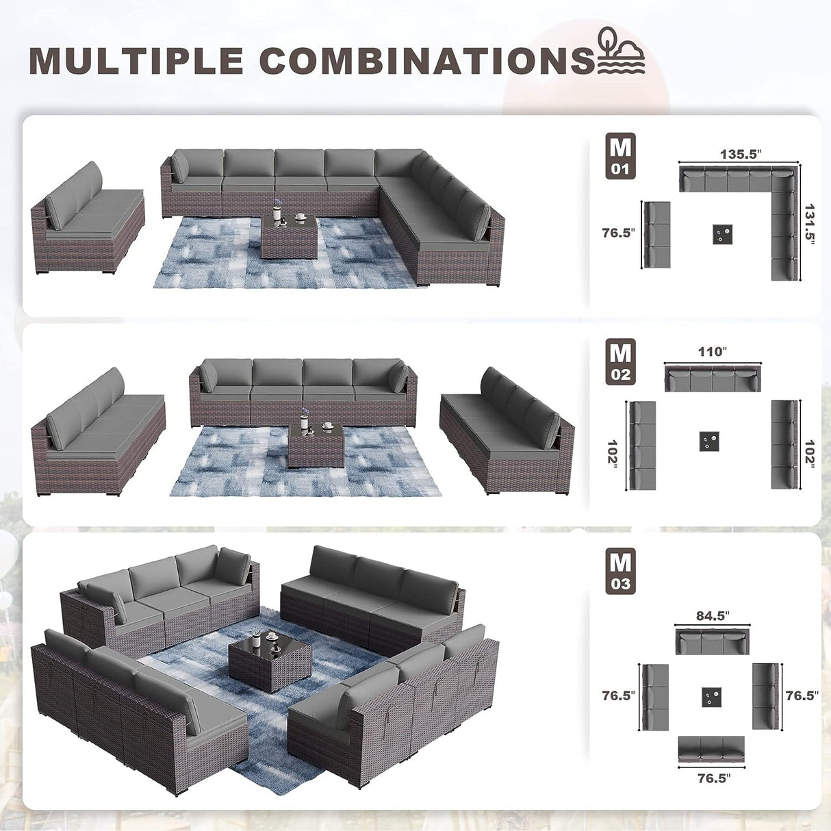 Kullavik 14 Pieces Outdoor Patio Furniture Set with Fire Pit Table