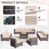 Kullavik 14 Pieces Outdoor Patio Furniture Set with Fire Pit Table