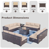 Kullavik 14 Pieces Outdoor Patio Furniture Set with Fire Pit Table