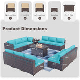 Kullavik 14 Pieces Outdoor Patio Furniture Set with Fire Pit Table