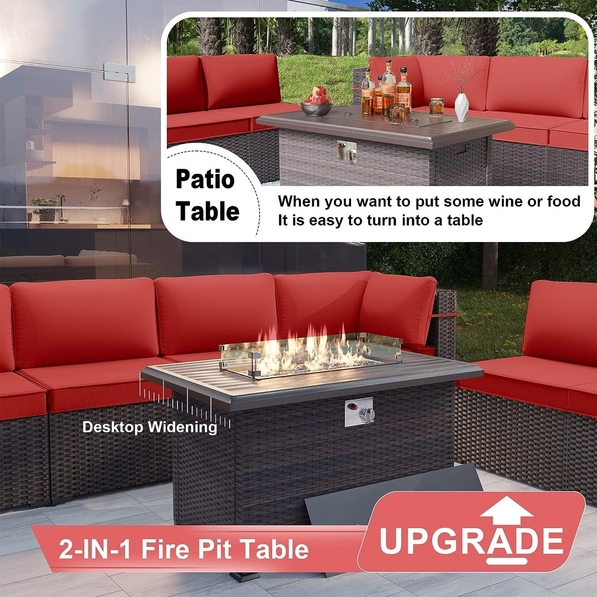 Kullavik 14 Pieces Outdoor Patio Furniture Set with Fire Pit Table