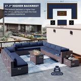 Kullavik 15 Pieces Outdoor Patio Furniture Set with Fire Pit Table