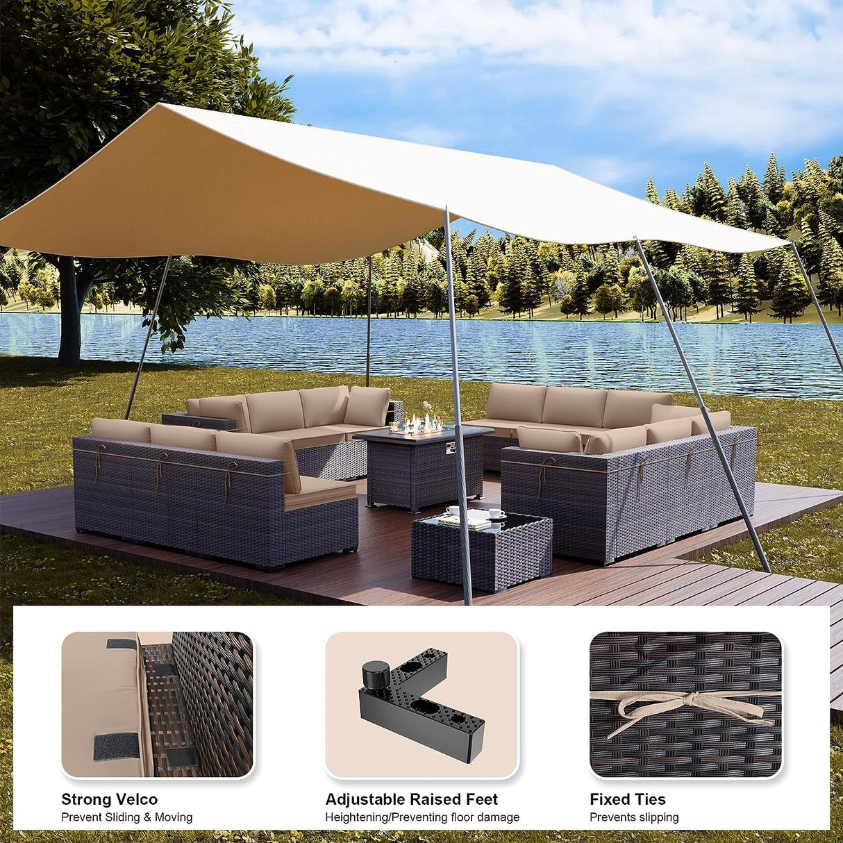 Kullavik 15 Pieces Outdoor Patio Furniture Set with Fire Pit Table