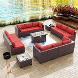 Kullavik 15 Pieces Outdoor Patio Furniture Set with Fire Pit Table