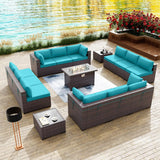 Kullavik 15 Pieces Outdoor Patio Furniture Set with Fire Pit Table