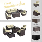 Delnavik 7 Pieces Rattan Outdoor Patio Furniture Sofa Set with Firepit - 7 pcs