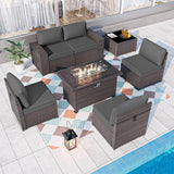 Delnavik 7 Pieces Rattan Outdoor Patio Furniture Sofa Set with Firepit - 7 pcs