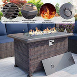Delnavik 7 Pieces Rattan Outdoor Patio Furniture Sofa Set with Firepit - 7 pcs