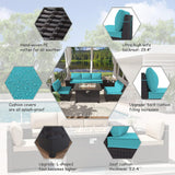 Delnavik 7 Pieces Rattan Outdoor Patio Furniture Sofa Set with Firepit - 7 pcs