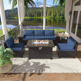 Delnavik 7 Pieces Rattan Outdoor Patio Furniture Sofa Set with Firepit - 7 pcs
