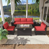 Delnavik 7 Pieces Rattan Outdoor Patio Furniture Sofa Set with Firepit - 7 pcs