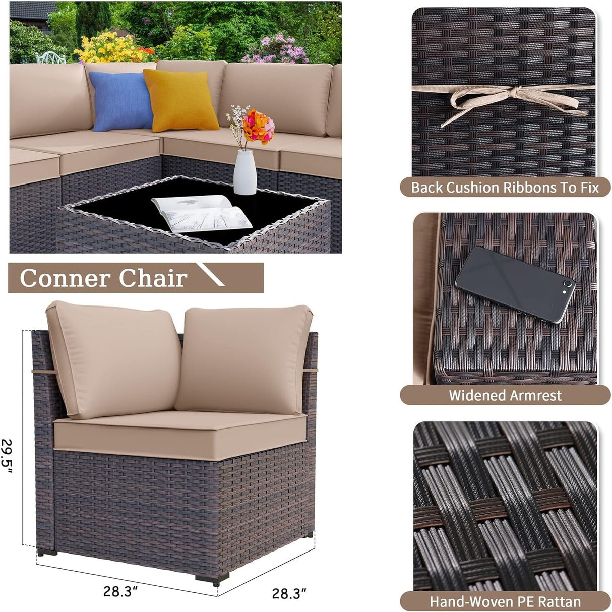 Delnavik 7 Pieces Rattan Outdoor Patio Furniture Sofa Set with Firepit - 7 pcs