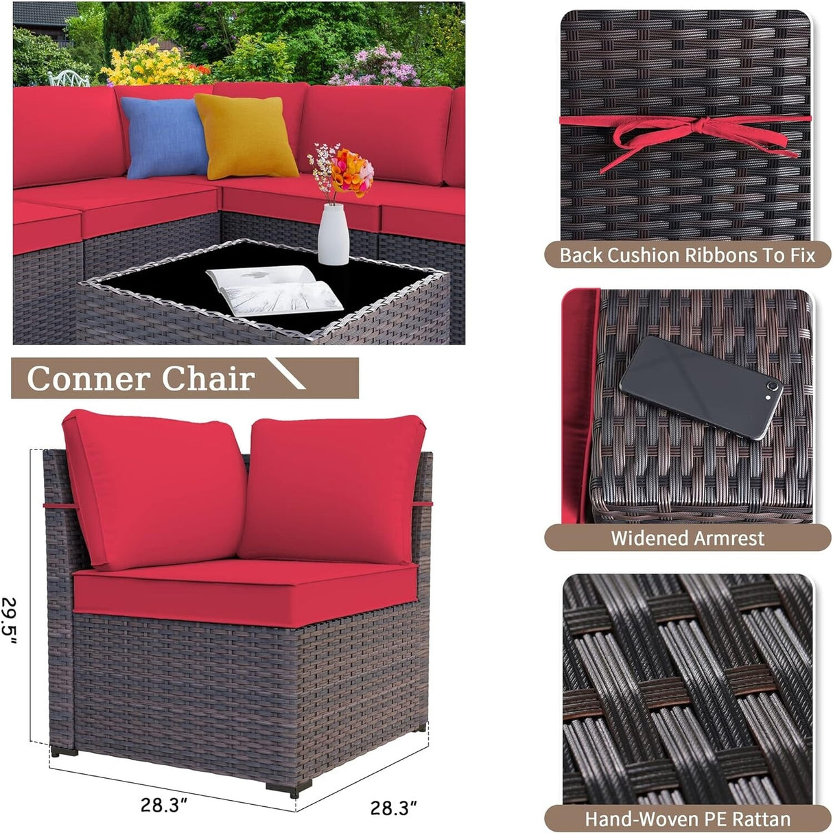 Delnavik 7 Pieces Rattan Outdoor Patio Furniture Sofa Set with Firepit - 7 pcs