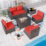 Delnavik 7 Pieces Rattan Outdoor Patio Furniture Sofa Set with Firepit - 7 pcs