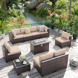 Delnavik 9-Pcs Wicker Patio Furniture Set with Firepit,Outdoor Seatings with Cushions - 9 pieces