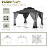 Kullavik Hardtop Gazebo w/ Galvanized Steel Roof & Aluminum Frame, New Outdoor Canopy w/ Mosquito Net & Curtain, Patio Pergola