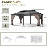 Kullavik Hardtop Gazebo w/ Galvanized Steel Roof & Aluminum Frame, New Outdoor Canopy w/ Mosquito Net & Curtain, Patio Pergola