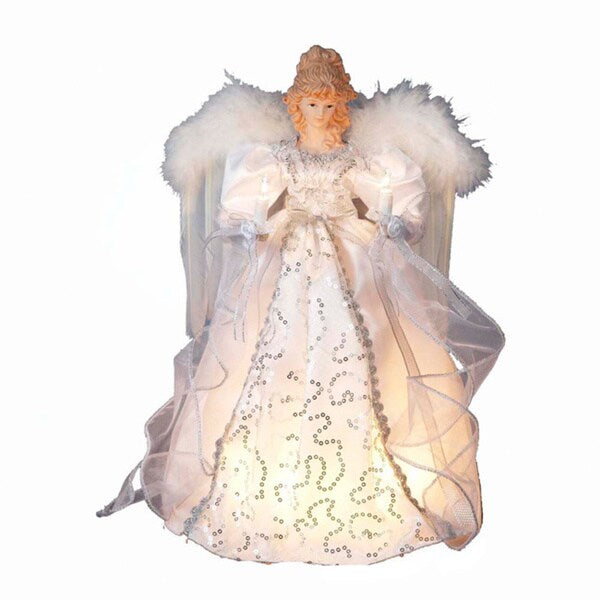 Kurt Adler 14-Inch 10-Light White and Silver Angel Treetop
