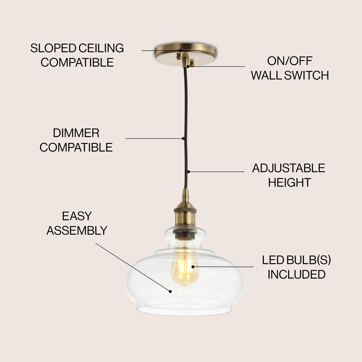 Kurtz 9.5" Pharmacy Metal/Glass LED Pendant, Chrome by JONATHAN Y