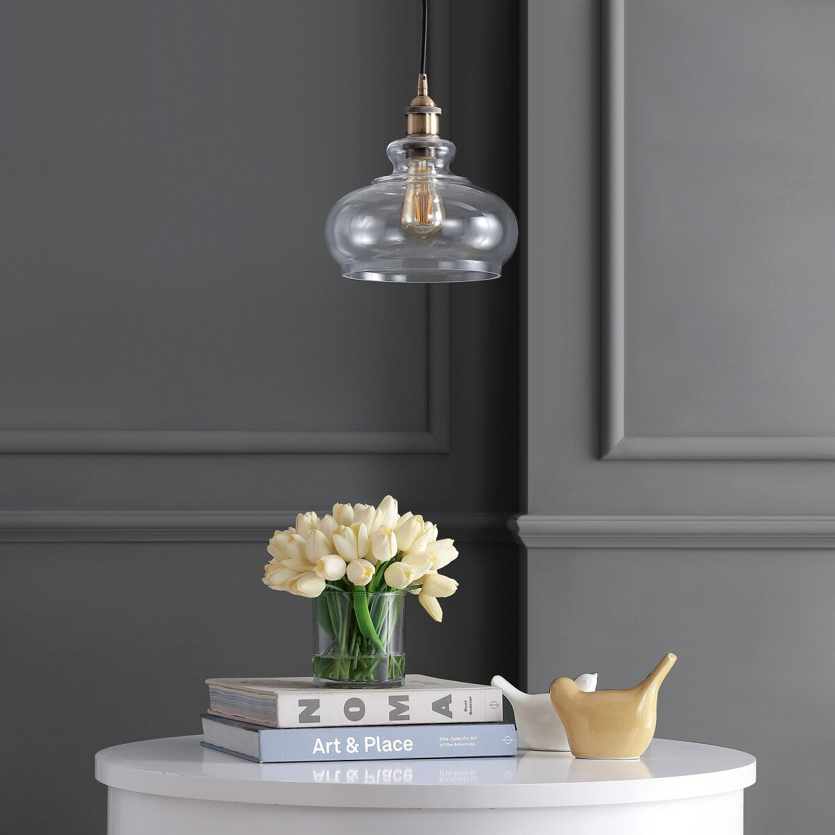 Kurtz 9.5" Pharmacy Metal/Glass LED Pendant, Chrome by JONATHAN Y