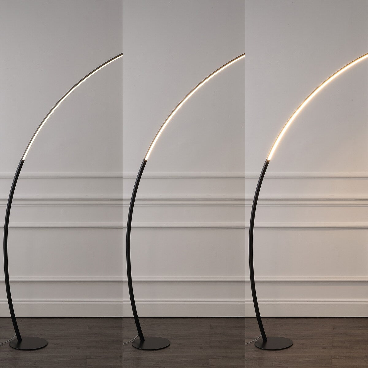 Kyle 68" Contemporary Minimalist Metal Arc Dimmable Integrated LED Floor Lamp, Black, by JONATHAN Y