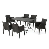 Kylon Outdoor 7-Piece Rectangle Foldable Wicker Dining Set with Umbrella Hole by Christopher Knight Home